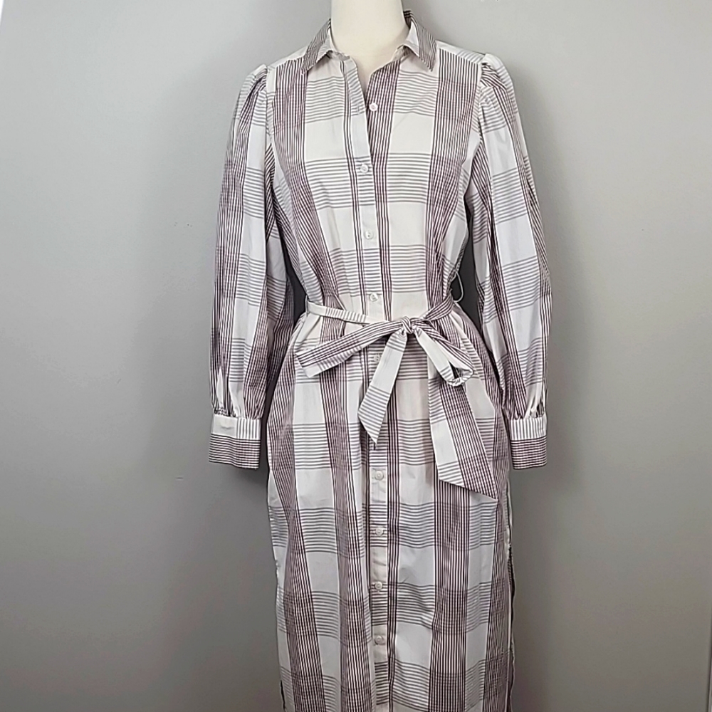 NWT Puff Sleeve Button Down Plaid Dress - Picture 1 of 7